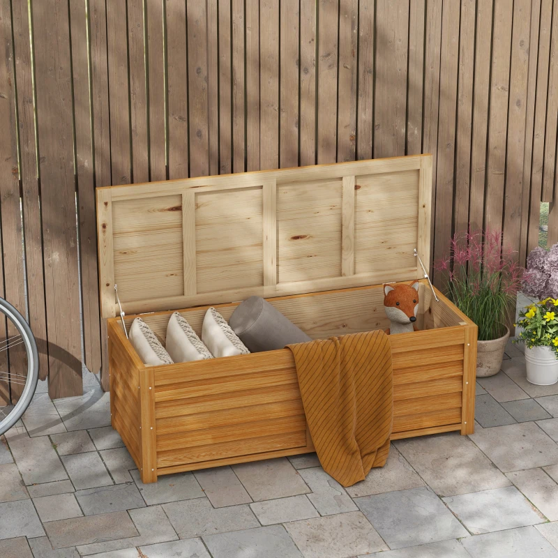 Outsunny Coffre de rangement extérieur jardin 176L en bois avec poignée, dim. 130L x 50l x 45H cm