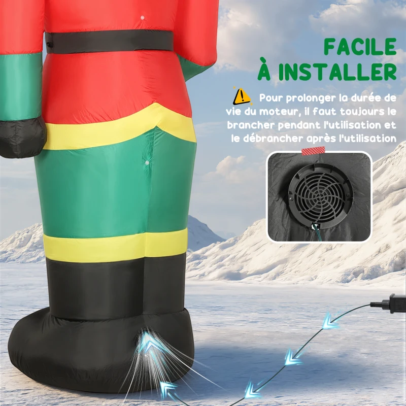 Outsunny Soldat casse-noisette gonflable de Noël 245 CM avec lumières LED et sceptre, intérieur et extérieur, multicolore