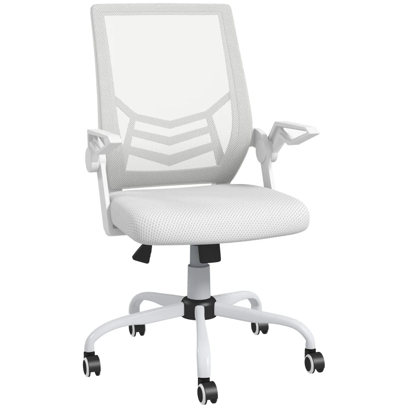 Vinsetto Mesh Office Chair, Computer Desk Chair with Flip-up Armrests, Lumbar Back Support and Swivel Wheels, White(m-1)