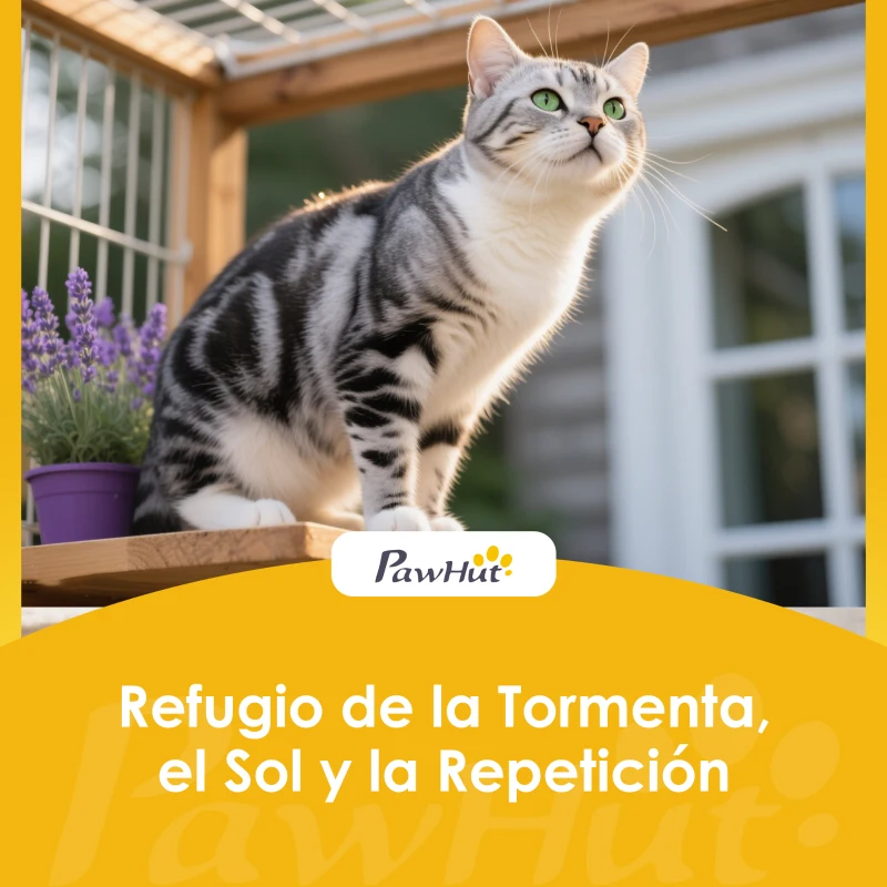 PawHut Caseta para Gatos de Madera Exterior de 2 Niveles con Techo Abatible Panel Central Extraíble 51x51x81,3 cm Natural