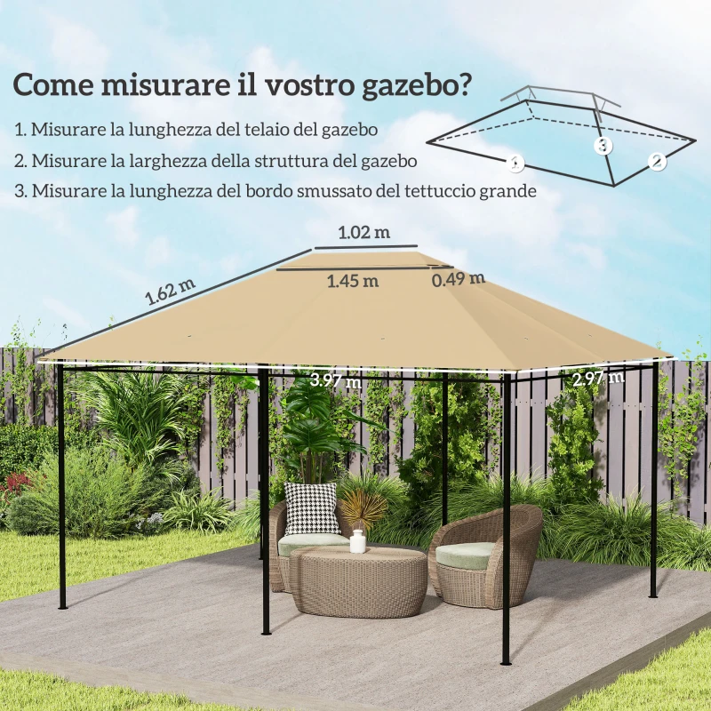 Outsunny Tetto di Ricambio per Gazebo 4x3 m Anti UV in Poliestere con Presa d'Aria, Khaki