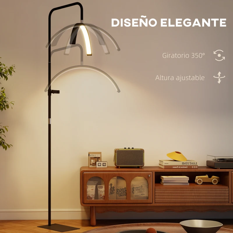 HOMCOM Lámpara Pestañas Media Luna con Cabeza Giratoria 350° 7 Temperaturas de Color Brillo Ajustable Soporte para Teléfono