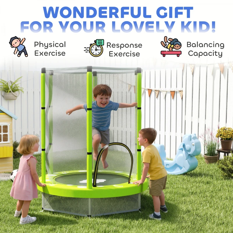 AIYAPLAY 4.6ft Toddler Trampoline w/ Safety Enclosure Net, for Indoor Outdoor Use, Ages 3-6 Years, Green