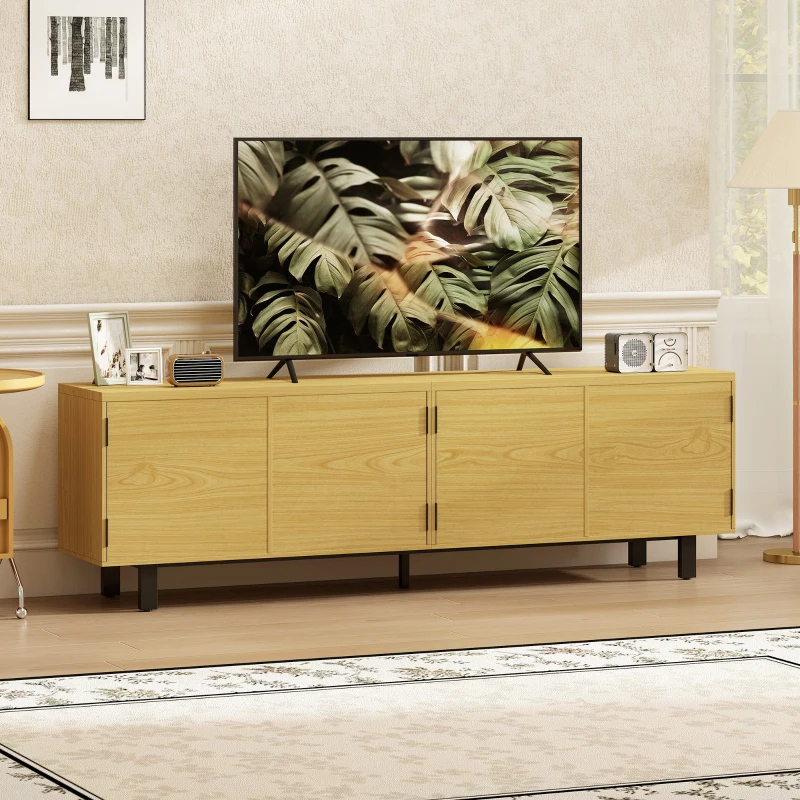 HOMCOM Móvel de TV 180 cm, móvel para TV até 208,3 cm com 4 portas de abertura por pressão 180x35x55,5cm efeito madeira natural