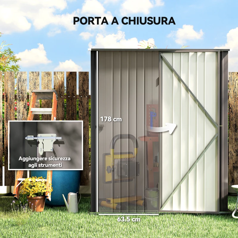 Outsunny Casetta da Giardino in Acciaio Porta Attrezzi con Catenaccio, 161.5x94.5x196cm, Grigio Chiaro