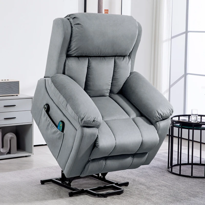 HOMCOM Fauteuil releveur électrique avec fonction massage et chaleur inclinaison réglable revêtement synthétique tissu gris(m-10)