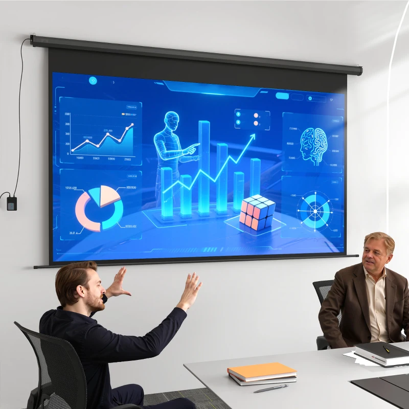 HOMCOM Ecran de proiecție motorizat 120 inch, 16:9 4K HD, montaj pe perete sau tavan cu telecomandă, 297x8x183cm