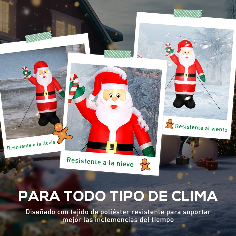 Outsunny Papá Noel Hinchable 240 cm con Bastón Luces LED e Inflador Decoración Navideña para Exterior Interior Multicolor