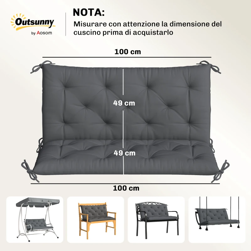 Outsunny Cuscino da Giardino in Stile Capitonné per 2 Persone con 6 Lacci, in Cotone e Poliestere, 150x98x8 cm, Grigio Scuro