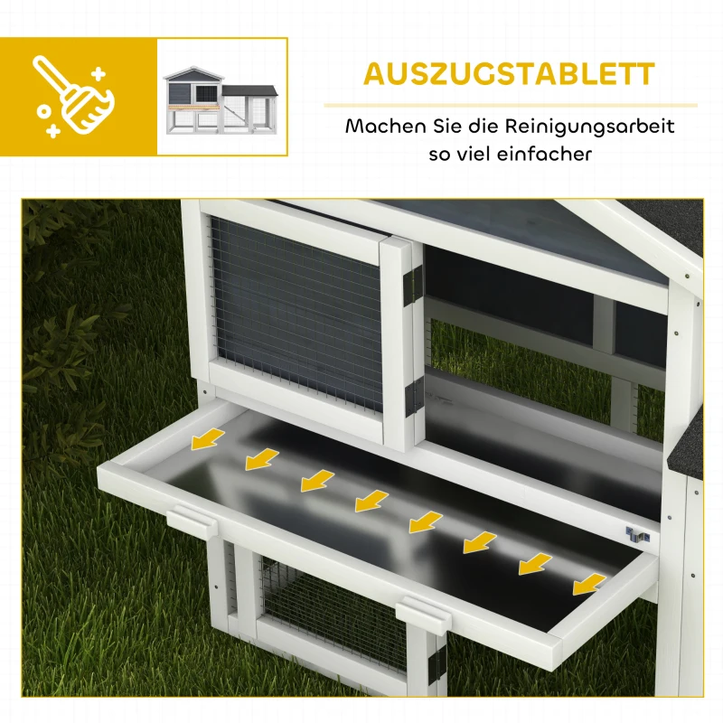 PawHut Kleintierstall mit Freilauf, Tannenholz, 147 x 54 x 84 cm, Grau