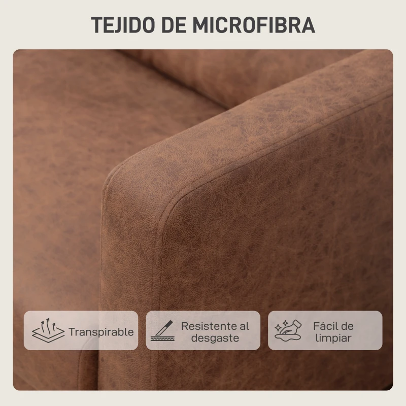 HOMCOM Sofá de 2 Plazas Tapizado en Microfibra con Patas de Madera Reposabrazos 130x78x85 cm Marrón