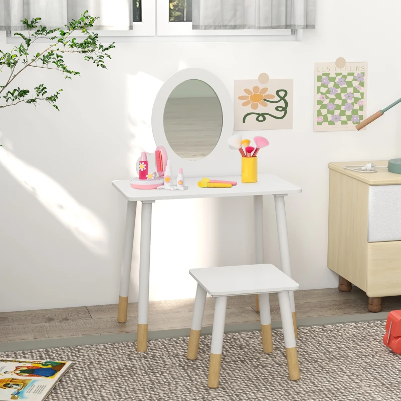 AIYAPLAY Ensemble coiffeuse pour enfants avec tabouret, coiffeuse 2 pièces pour enfants de 3 à 6 ans -  blanc