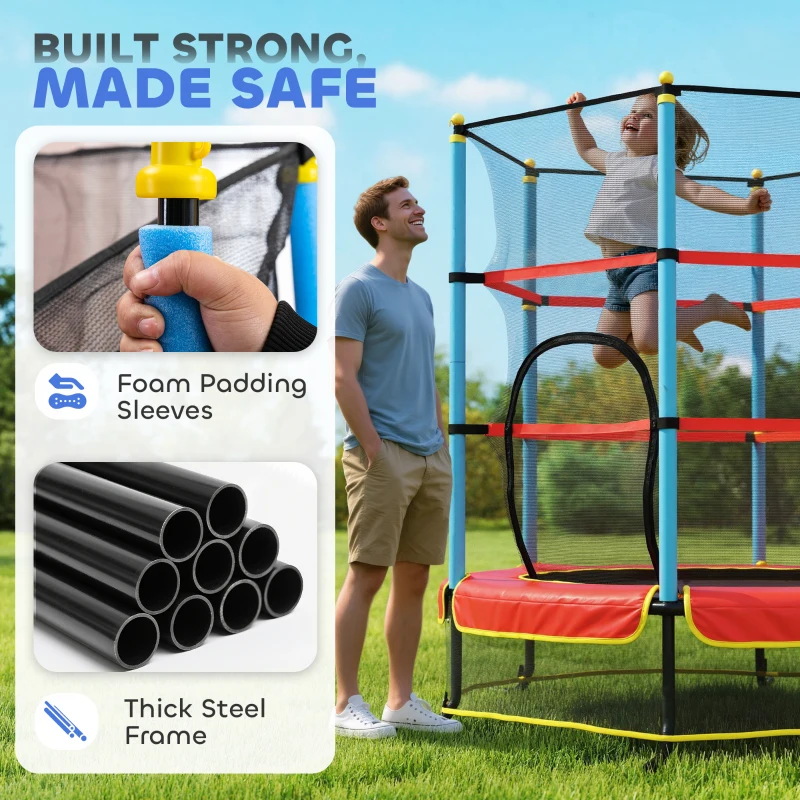 HOMCOM Kids Trampoline, with Safety Net, for Ages 3-10 Years