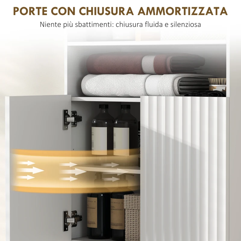 HOMCOM Mobiletto Bagno Moderno con 2 Ripiani Aperti e Armadietto con Ante Ammortizzate, 60x31.8x93 cm, Bianco