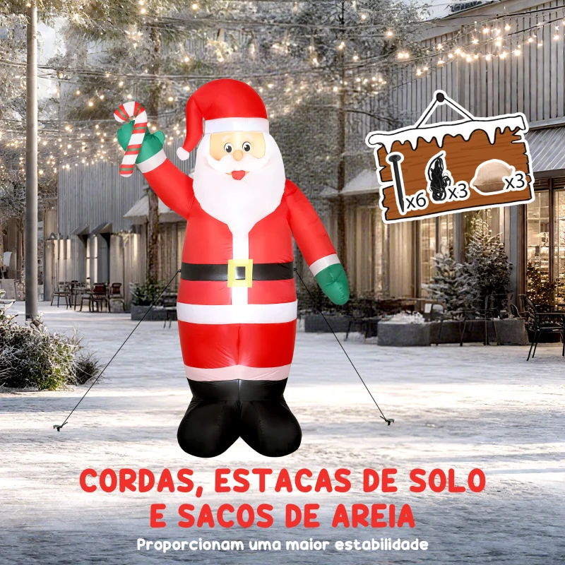 Outsunny Pai Natal Insuflável 240 cm com Bastão Luzes LED e Inflador Elétrico Decoração Natalícia para Exteriores e Interiores Multicor