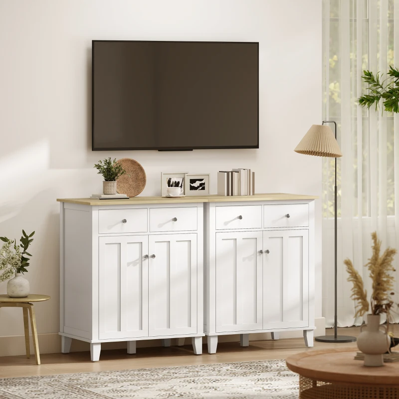 HOMCOM Buffet de cuisine meuble de rangement pour chambre, salon bureau avec 2 portes 2 tiroirs 76 x 48 x 91 cm blanc