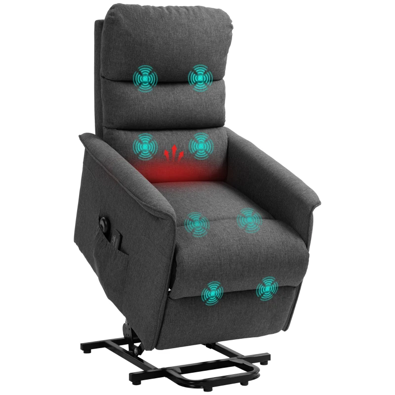 HOMCOM Poltrona Alzapersona Elettrica con 8 Punti Vibranti, 4 Modalità di Massaggio e Riscaldamento, Grigio