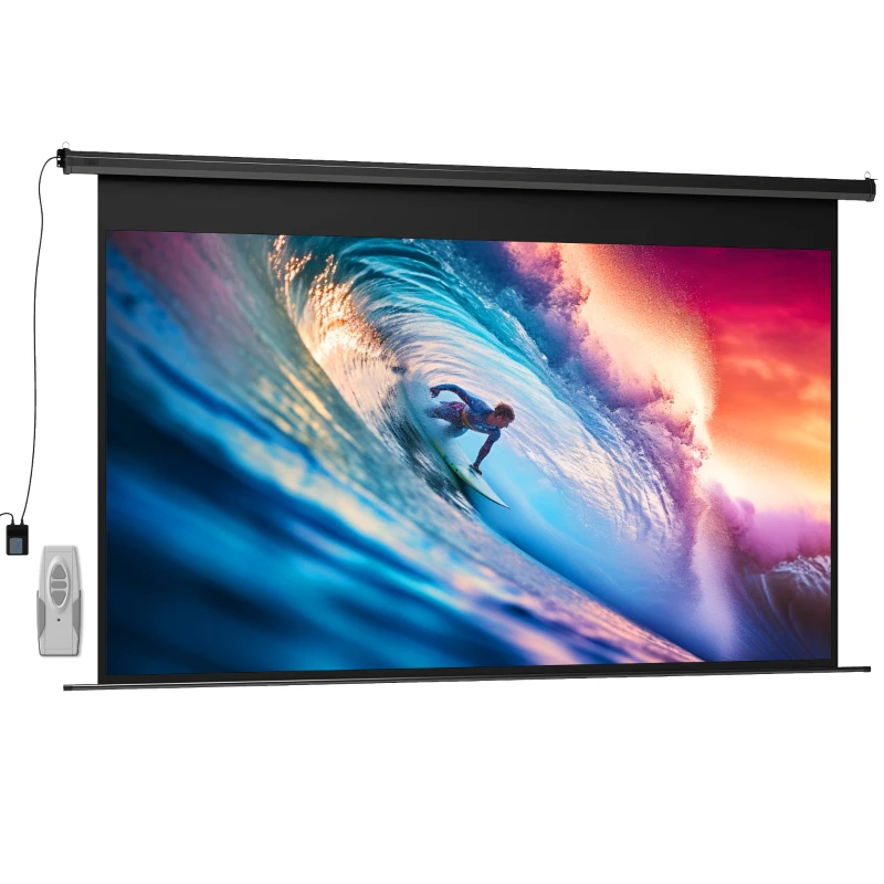 HOMCOM Ecran de proiecție motorizat 120 inch, 16:9 4K HD, montaj pe perete sau tavan cu telecomandă, 297x8x183cm