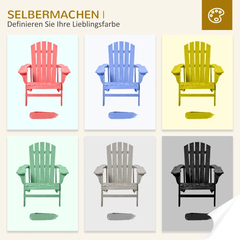 Outsunny Adirondack Stuhl wetterfest Adirondack Chair aus Holz Outdoor Gartenstuhl mit Hoher Rückenlehne Armlehnen