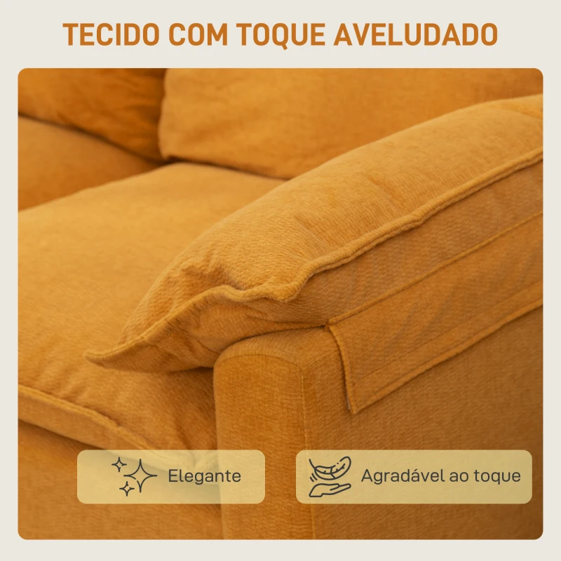 HOMCOM Sofá de 2 Lugares Revestido em Veludo Sofá Moderno com Pés de Metal Apoios de Braços Acolchoados 130x77x84 cm Amarelo Mostarda
