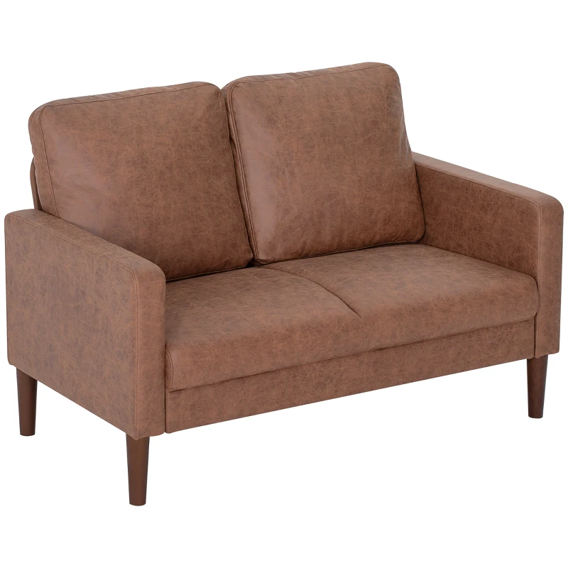 HOMCOM Sofá de 2 Plazas Tapizado en Microfibra con Patas de Madera Reposabrazos 130x78x85 cm Marrón