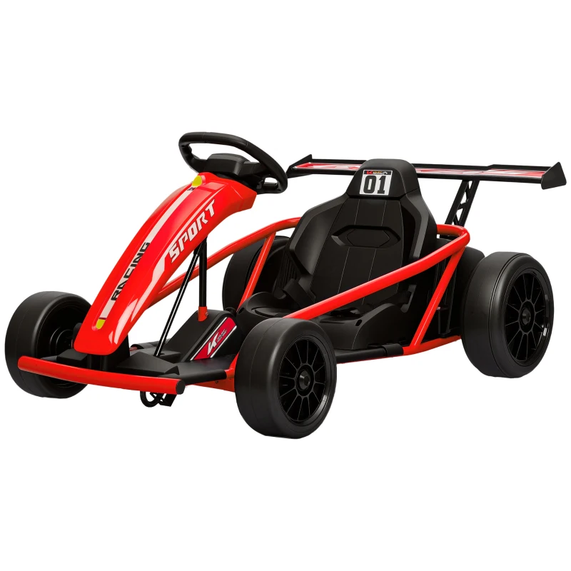 AIYAPLAY 24V Elektro-Go-Kart zum Fahren und Driften, Nylon-Reifen, Sicherheitsgurt, Hupe, Musik für 8-12 Jahre Rot