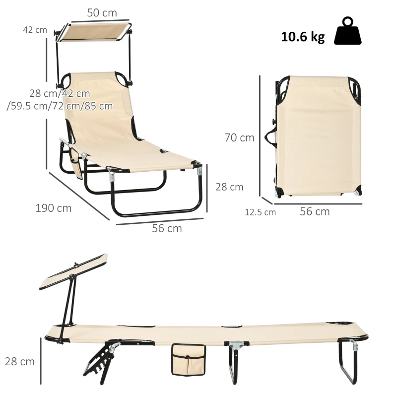 Outsunny Set 2 sdraio pieghevoli con tettuccio parasole, schienale regolabile 5 posizioni Marrone