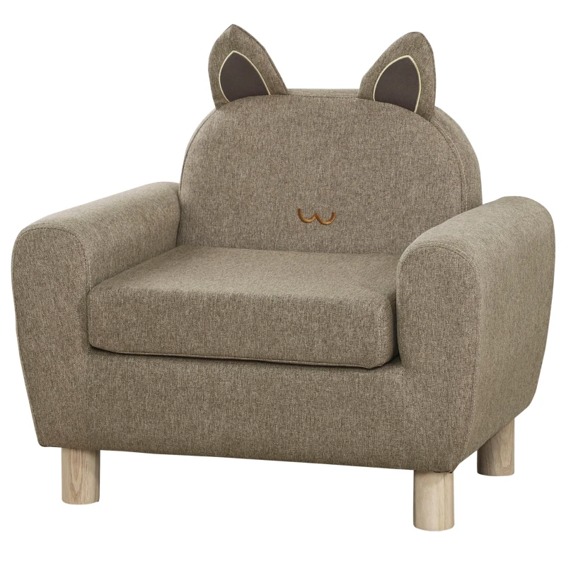 HOMCOM Kids Sofa Toddler Chair Children Armchair for Preschool Bedroom Playroom with Ear Modeling Wood Brown