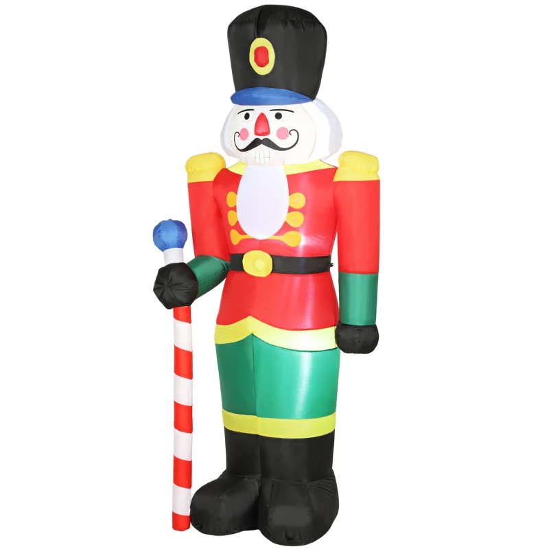 Outsunny Soldat casse-noisette gonflable de Noël 245 CM avec lumières LED et sceptre, intérieur et extérieur, multicolore