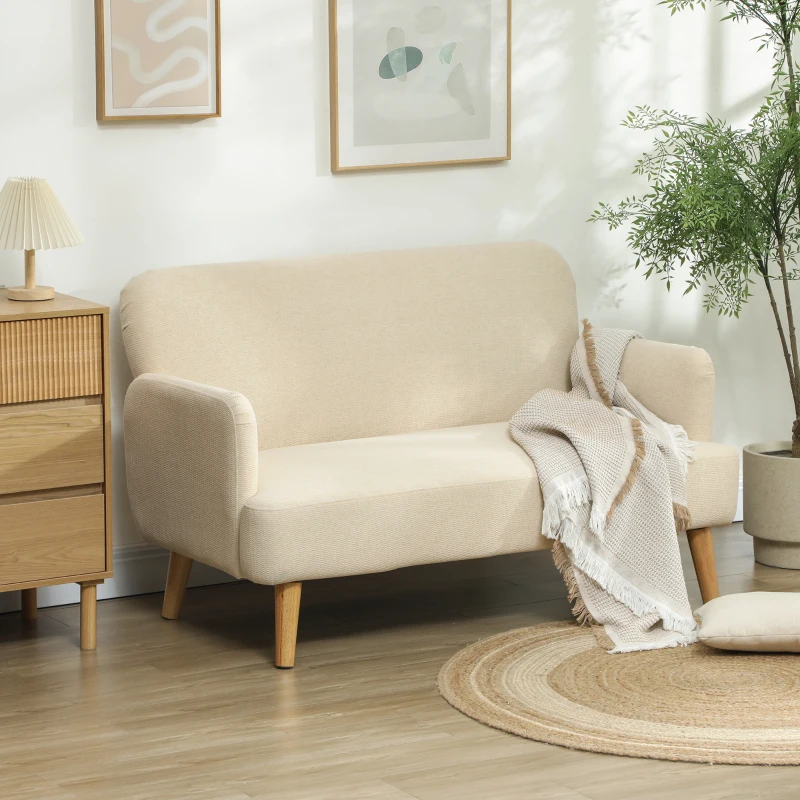 HOMCOM Canapé 2 places 130 cm style moderne avec accoudoirs et assise rembourré, tissu effet velours, charge 240 Kg, crème(m-10)