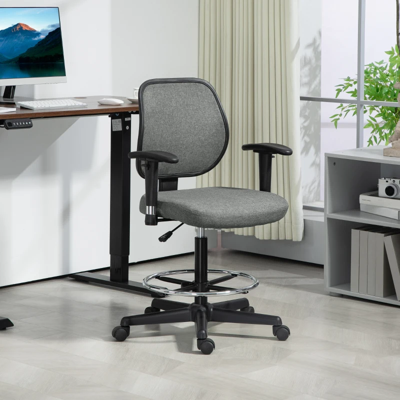 Vinsetto Fauteuil de bureau assise haute réglable, accoudoirs, dim. 60l x 57P x 97-119H cm sur roulettes, gris