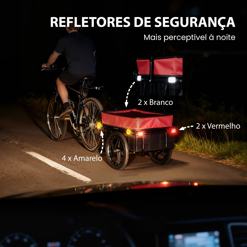 HOMCOM Reboque de Bicicleta com Cobertura de Tecido Oxford Impermeável, Refletores Estrutura de Aço e Alças para Transporte 144x59x80 cm Vermelho e Preto