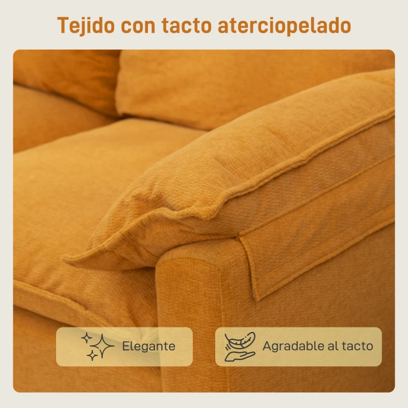 HOMCOM Sofá de 2 Plazas Tapizado en Terciopelo con Patas de Metal Reposabrazos Acolchado 130x77x84 cm Amarillo
