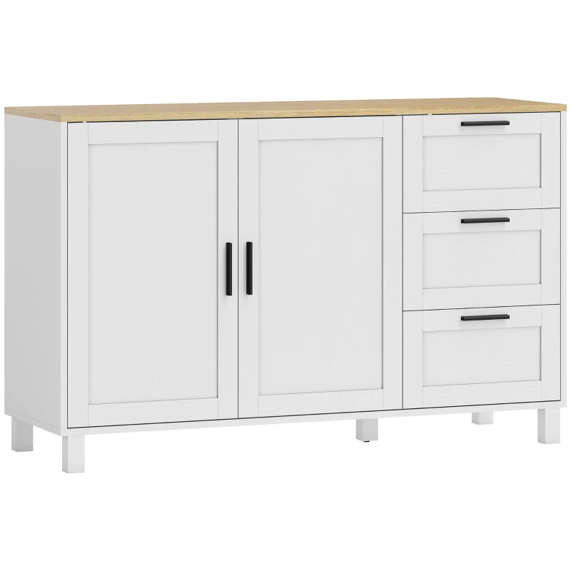 HOMCOM Buffet salon, meuble de rangement, double porte à fermeture amortie, 3 tiroirs et étagère réglable, 120x38x76cm, blanc