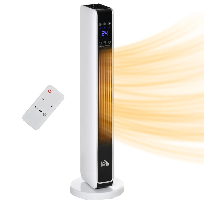 HOMCOM Indoor Tower Space Heater with 2 Heater 1100W/2200W and Fan, Floor Electric Heater for Office, with Timer, Remote