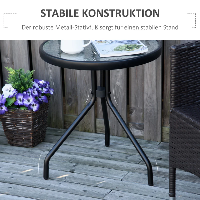 Outsunny Beistelltisch Garten wetterfester Gartentisch mit Glastischplatte, Balkontisch aus Metall Ø50x55H cm