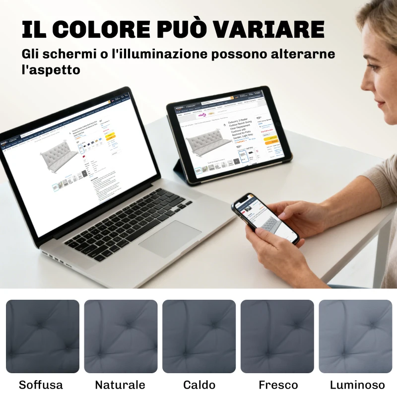 Outsunny Cuscino da Giardino in Stile Capitonné con 6 Lacci, in Cotone e Poliestere, 150x98x8 cm, Grigio Scuro