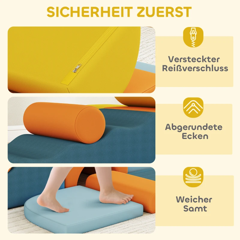 AIYAPLAY 9-teiliges Soft-Baustein-Set, weiche Blöcke zum Bauen und Spielen, Indoor-Spielset für Kleinkinder, Schaumstoff, Bunt