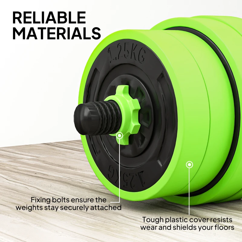 SPORTNOW 30kg 6-In-One Adjustable Weight Dumbbells Set, Barbell, Kettlebell, Push Up Stand - Green