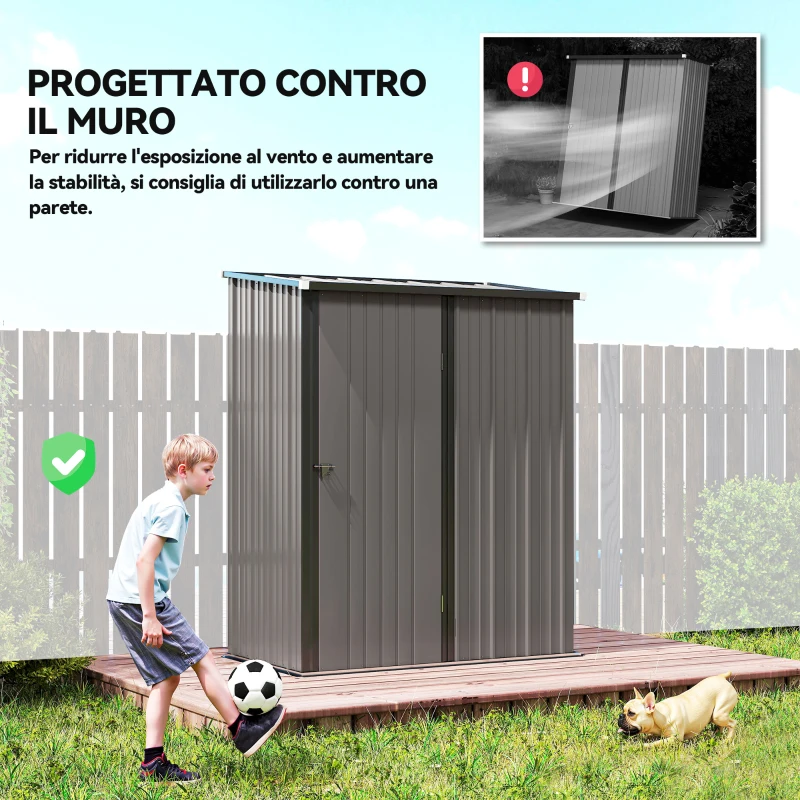 Outsunny Casetta da Giardino in Acciaio Porta Attrezzi con Catenaccio, 161.5x94.5x196cm, Grigio Chiaro