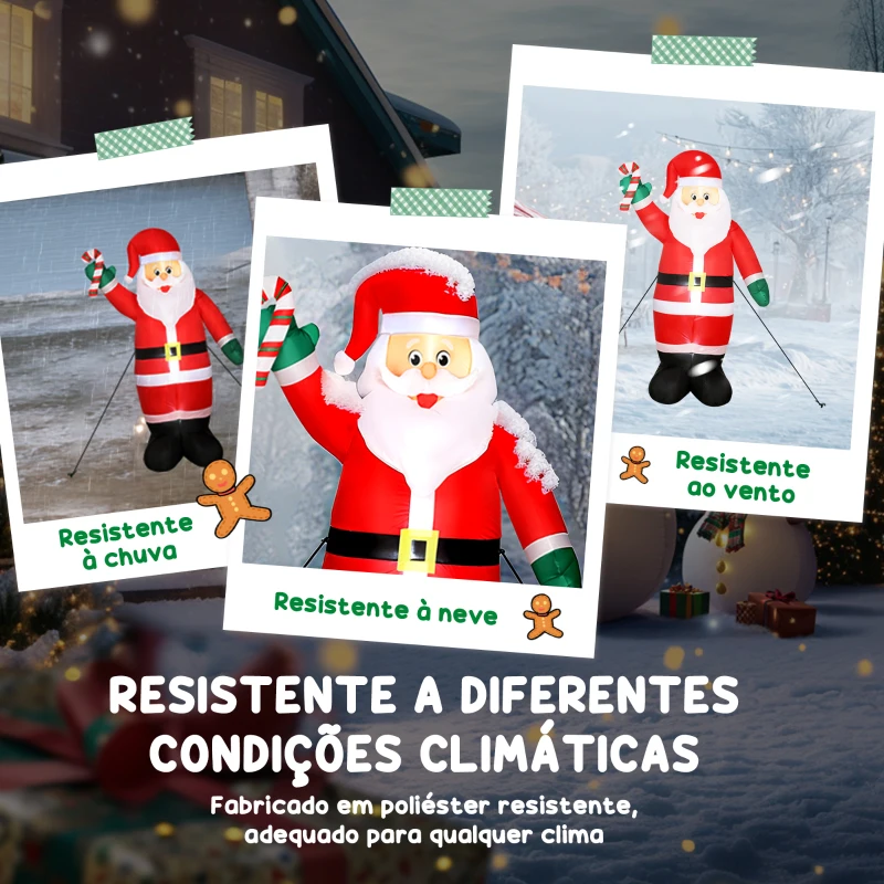 Outsunny Pai Natal Insuflável 240 cm com Bastão Luzes LED e Inflador Elétrico Decoração Natalícia para Exteriores e Interiores Multicor