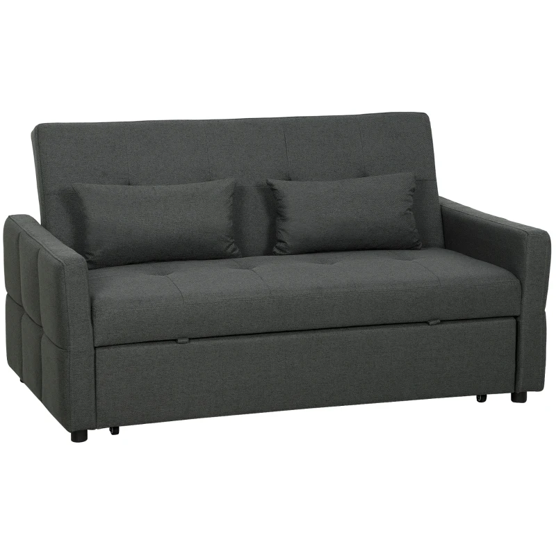 HOMCOM Three-Way Two-Seater Sofa Bed - Charcoal Grey