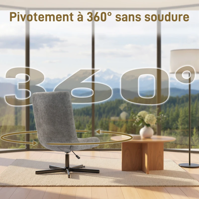 HOMCOM Fauteuil salon avec repose-pieds, chaise pivotante, hauteur réglable, dossier inclinable, 66 x 80 x 93-104 cm, gris