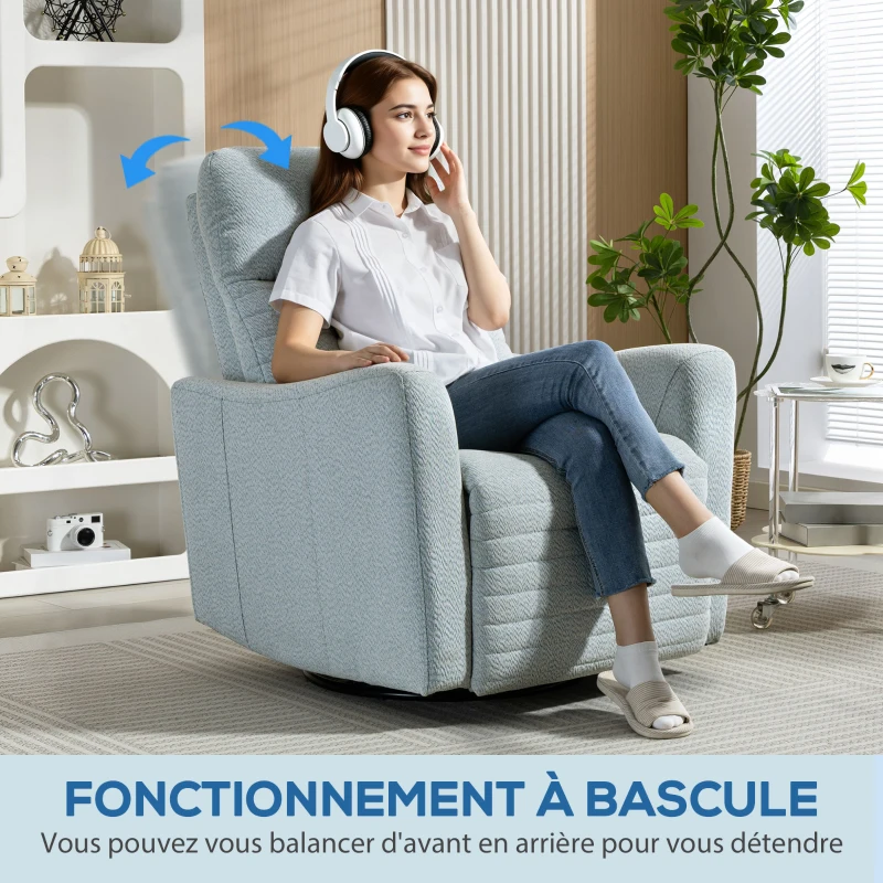 HOMCOM Fauteuil inclinable, fauteuil de relaxation avec repose-pieds, pivotant à 360°, basculant, 82 x 90,5 x 101 cm, gris-bleu