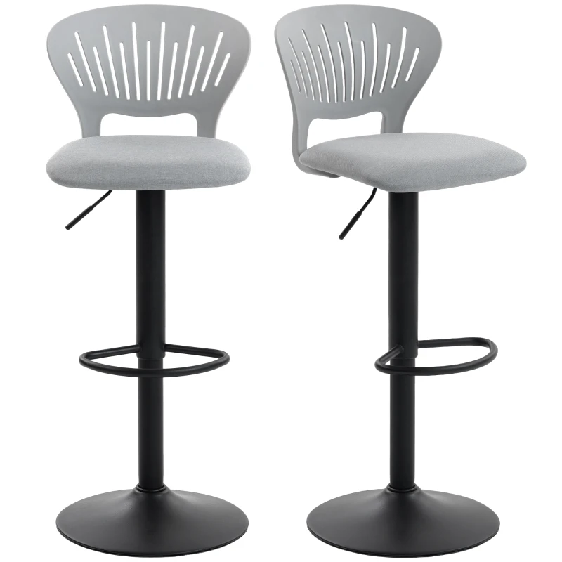 HOMCOM Set de 2 taburete de bar rotative 360°, reglabile 84-105 cm, spătar decupat, suport pentru picioare, gri