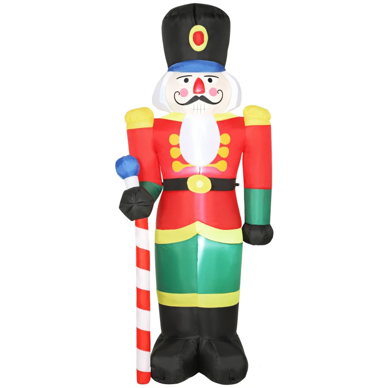 Outsunny Soldat casse-noisette gonflable de Noël 245 CM avec lumières LED et sceptre, intérieur et extérieur, multicolore