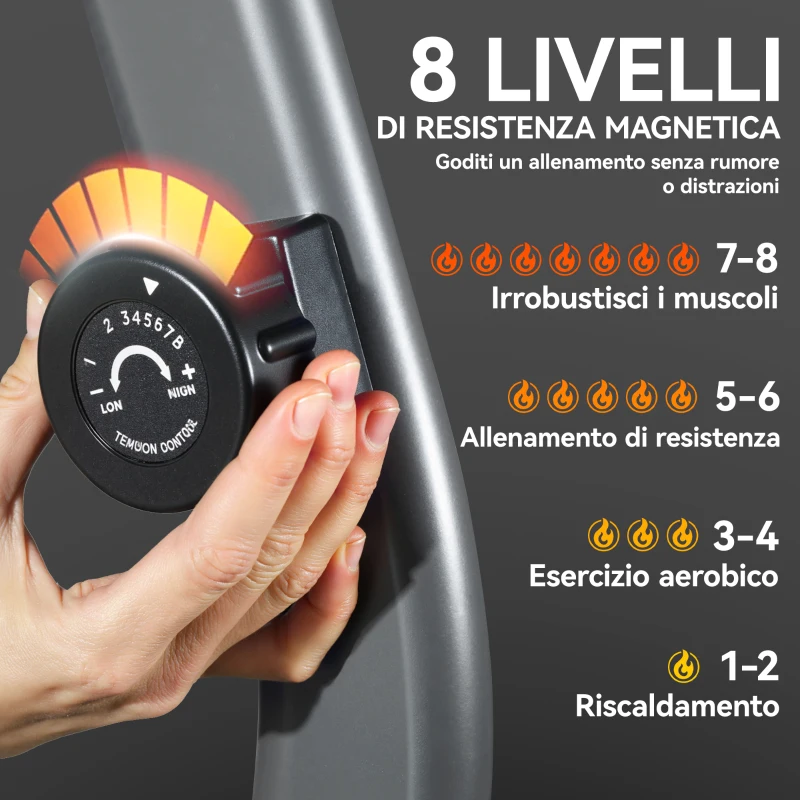 SPORTNOW Cyclette da Casa Recumbent con 8 Livelli di Resistenza Magnetica, Misurazione Pulsazioni, Sellino Regolabile