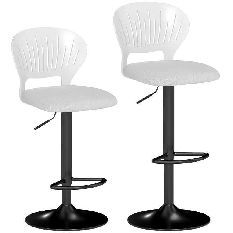 HOMCOM Lot de 2 Tabourets de Bar Pivotants à 360° Réglables en Hauteur 84-105 cm Dossier Ajouré Repose-pieds Blanc