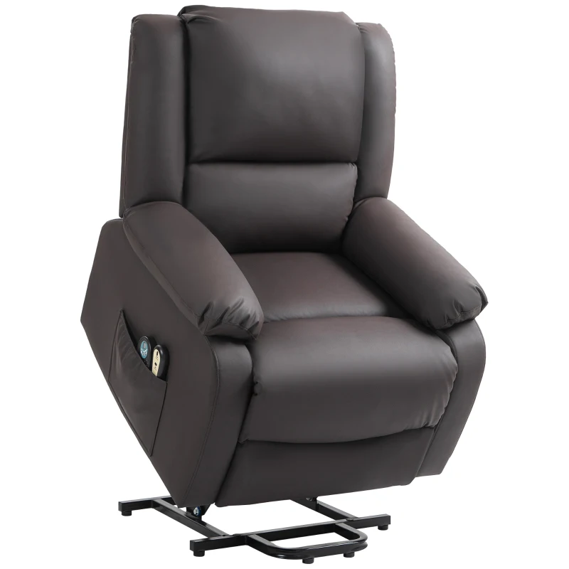 HOMCOM Poltrona Relax Alzapersona Reclinabile a 155° con 8 Punti Massaggio e Riscaldamento, Marrone