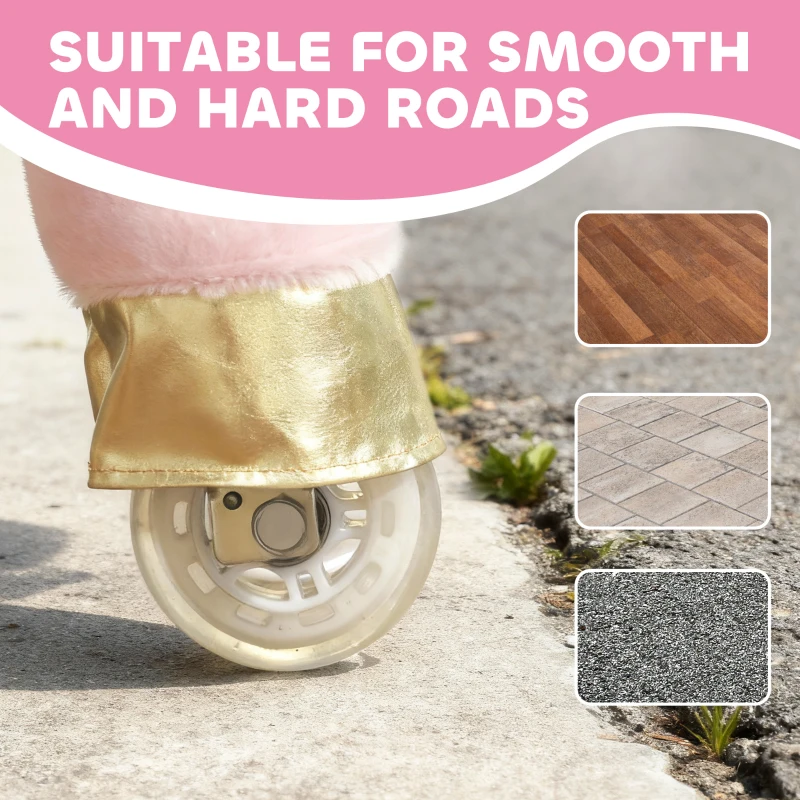 AIYAPLAY Kids Rocking Horse, Plush Walking Horse with Wheels, Ride On Unicorn Toy for Ages 3-5 Years Old, White